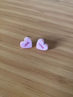 Pink Candy Hearts Earrings - "Love"